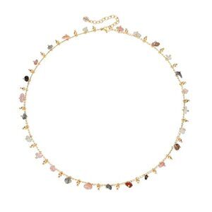 Beaded Necklaces for Women 14K Gold Plated Dainty Colorful Green/Rose Beaded